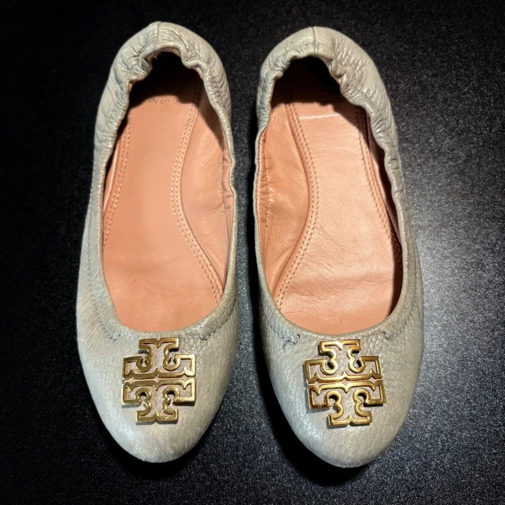 Tory Burch Melinda ballet flats size 8 gray taupe leather comfort lightweight